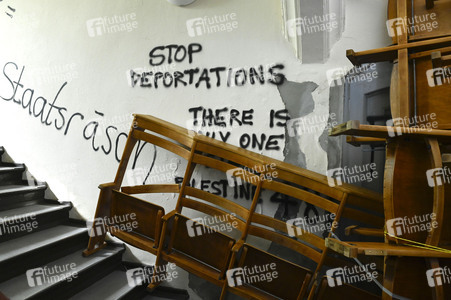 Schäden in Hörsaal der Humboldt-Universität nach propalästinensischen Protesten in Berlin