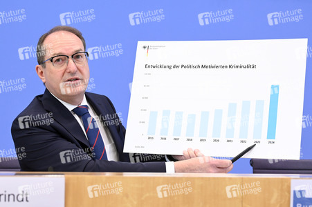 Bundespressekonferenz 'Fallzahlen für die politisch motivierte Kriminalität 2024' in Berlin