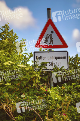 Symbolfoto Golfer überqueren die Straße