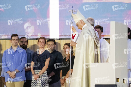 Papst Leo XIV. bei einer Gebetswache in Madrid