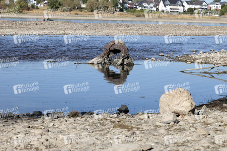 Historisches Niedrigwasser im Rhein bei Bornheim