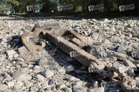 Historisches Niedrigwasser im Rhein bei Bornheim