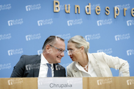 Bundespressekonferenz 'AfD - Auswirkungen der Landtagswahl in Sachsen-Anhalt auf die Bundespolitik' in Berlin