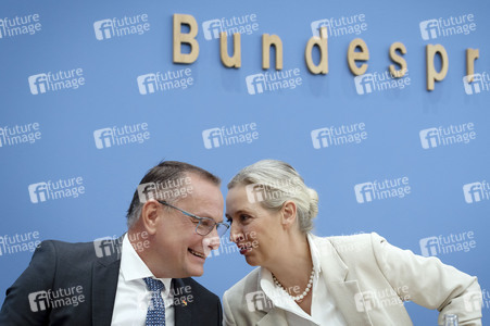 Bundespressekonferenz 'AfD - Auswirkungen der Landtagswahl in Sachsen-Anhalt auf die Bundespolitik' in Berlin