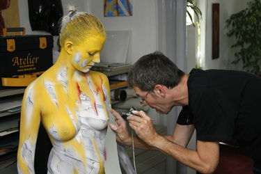 Jörg Düsterwald mit Model Melanie