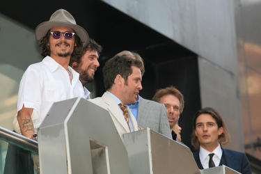 Johnny Depp, Jack Davenport, Tom Hollander, Jerry Bruckheimer, Orlando Bloom