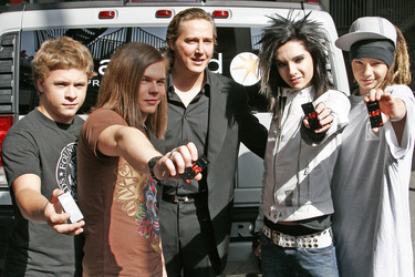 Gustav Schäfer, Georg Listing, Bill Kaulitz, Tom Kaulitz (Tokio Hotel) mit Franjo Pooth