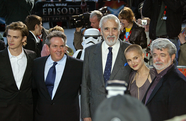 Hayden Christensen, Rick McCallum, Christopher Lee, Natalie Portman, George Lucas