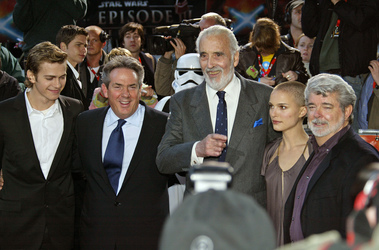 Hayden Christensen, Rick McCallum, Christopher Lee, Natalie Portman, George Lucas