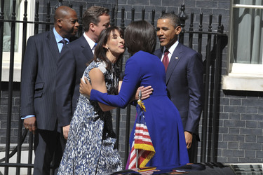 David Cameron mit Gattin Samantha, Barak Obama mit Gattin Michelle
