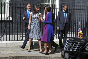 David Cameron mit Gattin Samantha, Barak Obama mit Gattin Michelle