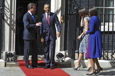 David Cameron mit Gattin Samantha, Barak Obama mit Gattin Michelle