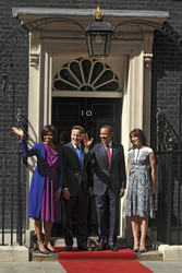 David Cameron mit Gattin Samantha, Barak Obama mit Gattin Michelle