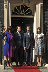 David Cameron mit Gattin Samantha, Barak Obama mit Gattin Michelle