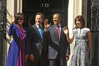 David Cameron mit Gattin Samantha, Barak Obama mit Gattin Michelle