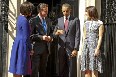 David Cameron mit Gattin Samantha, Barak Obama mit Gattin Michelle