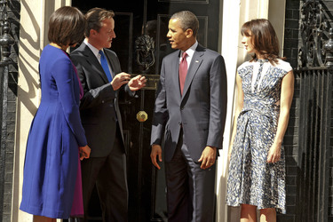 David Cameron mit Gattin Samantha, Barak Obama mit Gattin Michelle