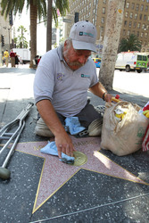 Ein Fan putzt den Sern von Mildred Harris auf dem Hollywood Walk of Fame