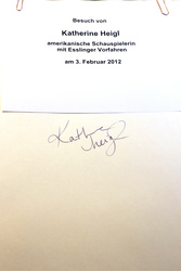 Katherine Heigls Unterschrift im Goldenen Buch der Stadt Esslingen