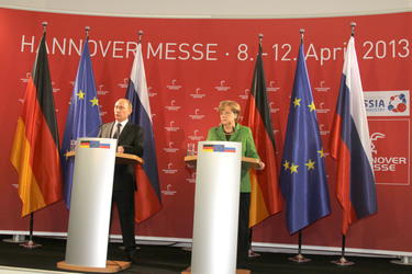 Messerundgang von Kanzlerin Merkel und Präsident Putin, Hannover