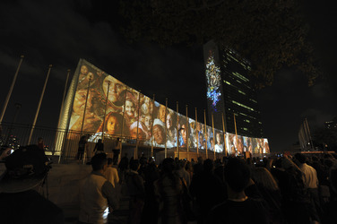 Global Climate Summit Projektion am UN Hauptquartier, New York