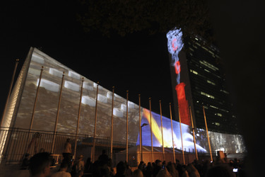Global Climate Summit Projektion am UN Hauptquartier, New York