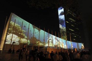 Global Climate Summit Projektion am UN Hauptquartier, New York