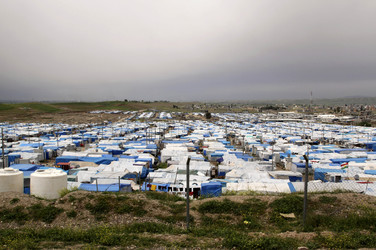 Flüchtlingscamp für syrische Bürgerkriegsflüchtlinge nahe der Stadt Arbat