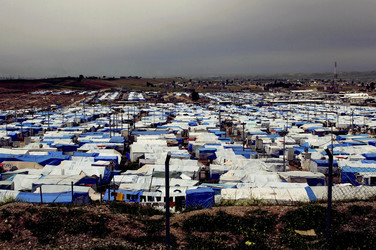 Flüchtlingscamp für syrische Bürgerkriegsflüchtlinge nahe der Stadt Arbat