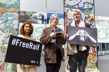 Bildtermin von Amnesty International zum Thema Meinungsfreiheit in Berlin