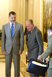 The King of Spain Felipe VI and King Juan Carlos meet with the B