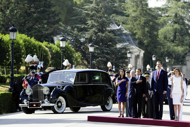 State visit of the President of the Republic of Peru, Mr. Ollanta Humala Tasso, and Mrs. Nadine Heredia Alarcon. The King of Spain Felipe VI and Queen Letizia officially greeted at the Pardo Palace in Madrid on July 7, 2015.
