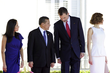 State visit of the President of the Republic of Peru, Mr. Ollanta Humala Tasso, and Mrs. Nadine Heredia Alarcon. The King of Spain Felipe VI and Queen Letizia officially greeted at the Pardo Palace in Madrid on July 7, 2015.