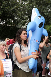 Protest gegen das Abschlachten der Grindwale in Berlin