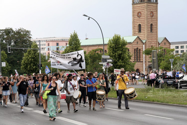 Protest gegen das Abschlachten der Grindwale in Berlin