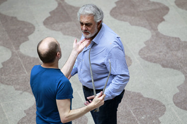 Maßnehmen von Placido Domingo im Wachsmuseum von Madrid