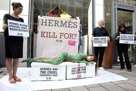 Peta Aktion gegen gegen Krokodilmord in Hamburg