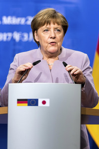 Pressekonferenz von Angela Merkel und Shinzo Abe in Hannover