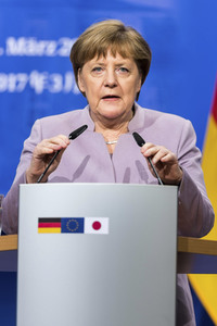 Pressekonferenz von Angela Merkel und Shinzo Abe in Hannover