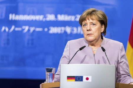 Pressekonferenz von Angela Merkel und Shinzo Abe in Hannover
