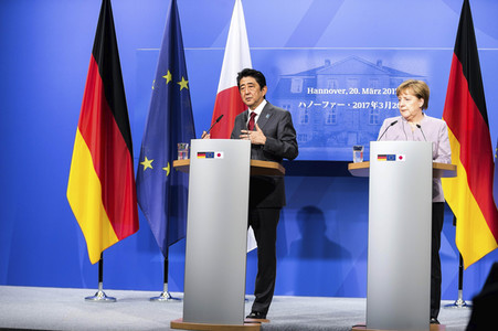 Pressekonferenz von Angela Merkel und Shinzo Abe in Hannover