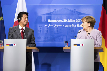Pressekonferenz von Angela Merkel und Shinzo Abe in Hannover