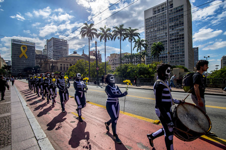 Demonstration gegen Sparmaßnahmen im Kulturbereich in Sao Paulo