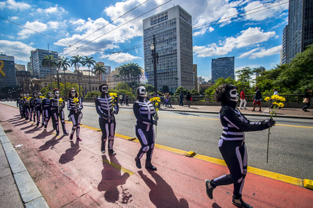 Demonstration gegen Sparmaßnahmen im Kulturbereich in Sao Paulo