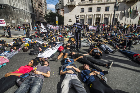 Demonstration gegen Sparmaßnahmen im Kulturbereich in Sao Paulo
