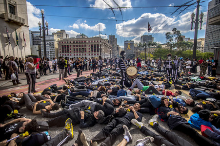 Demonstration gegen Sparmaßnahmen im Kulturbereich in Sao Paulo