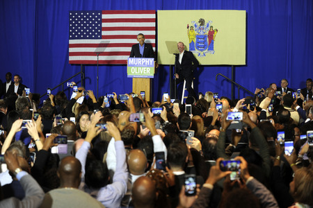 Barack Obama auf einer Wahlkampfveranstaltung in Newark