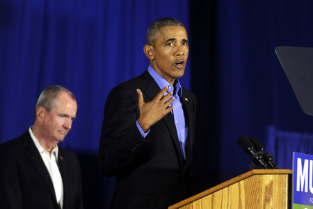 Barack Obama auf einer Wahlkampfveranstaltung in Newark