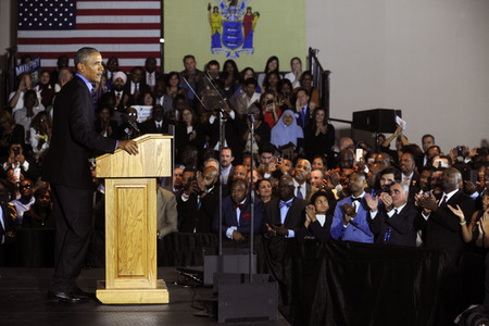 Barack Obama auf einer Wahlkampfveranstaltung in Newark