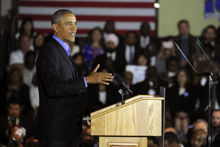 Barack Obama auf einer Wahlkampfveranstaltung in Newark